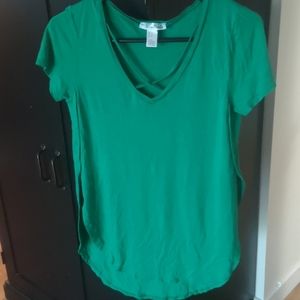 Green t-shirt with Criss Cross chest